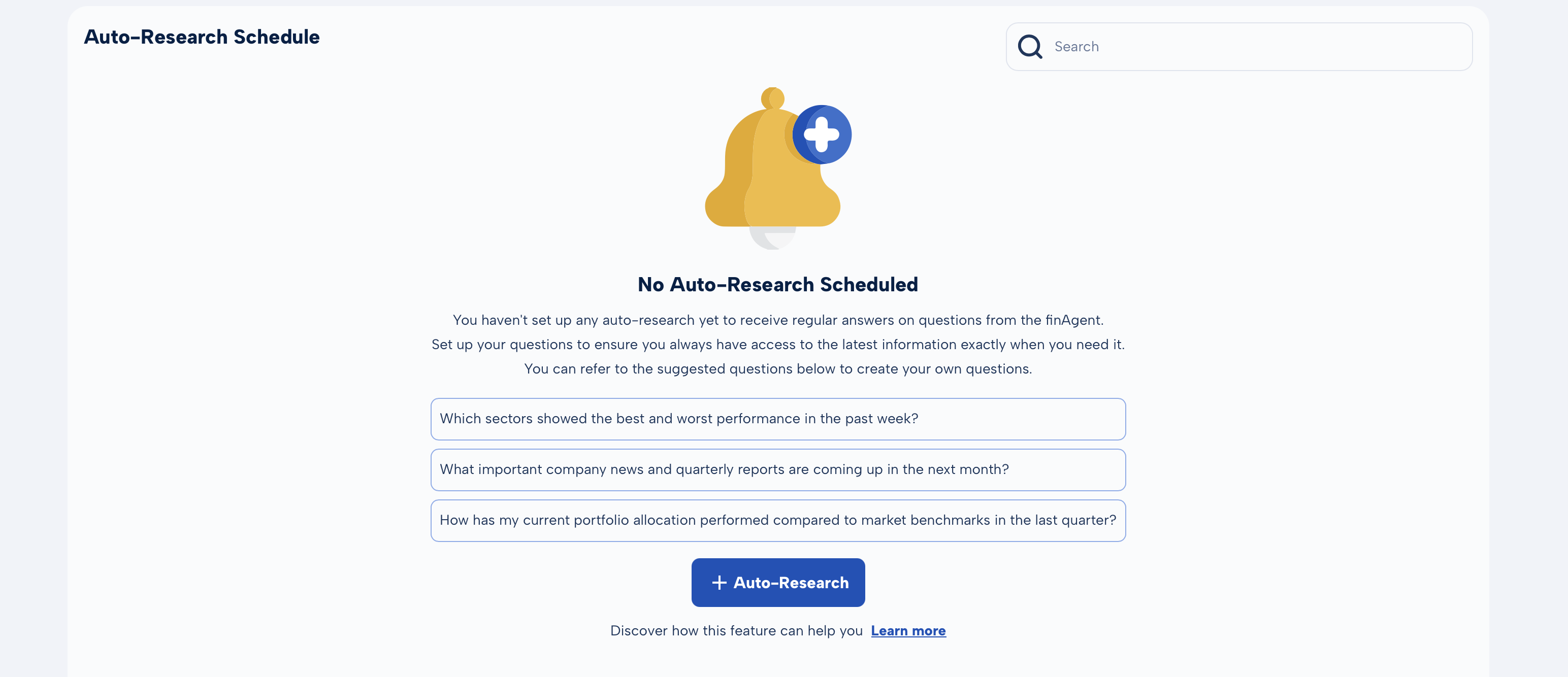 Auto-Research planning with suggested questions in MoneyPeak