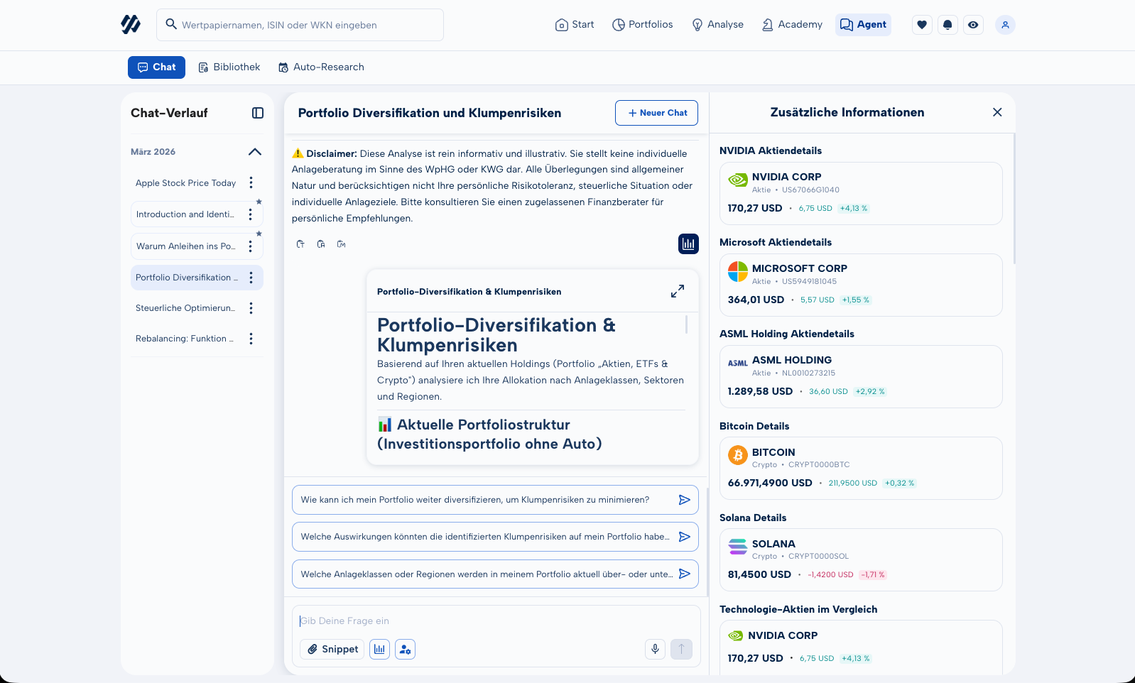 finAgent KI-Finanzassistent Chat in MoneyPeak